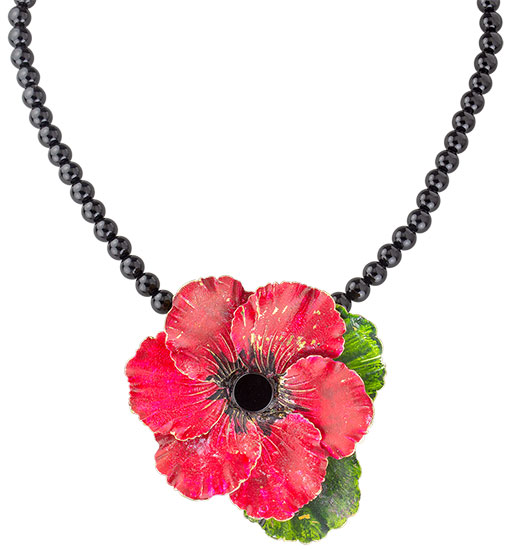 Collier Mohnblume aus Perlen - Petra Waszak 