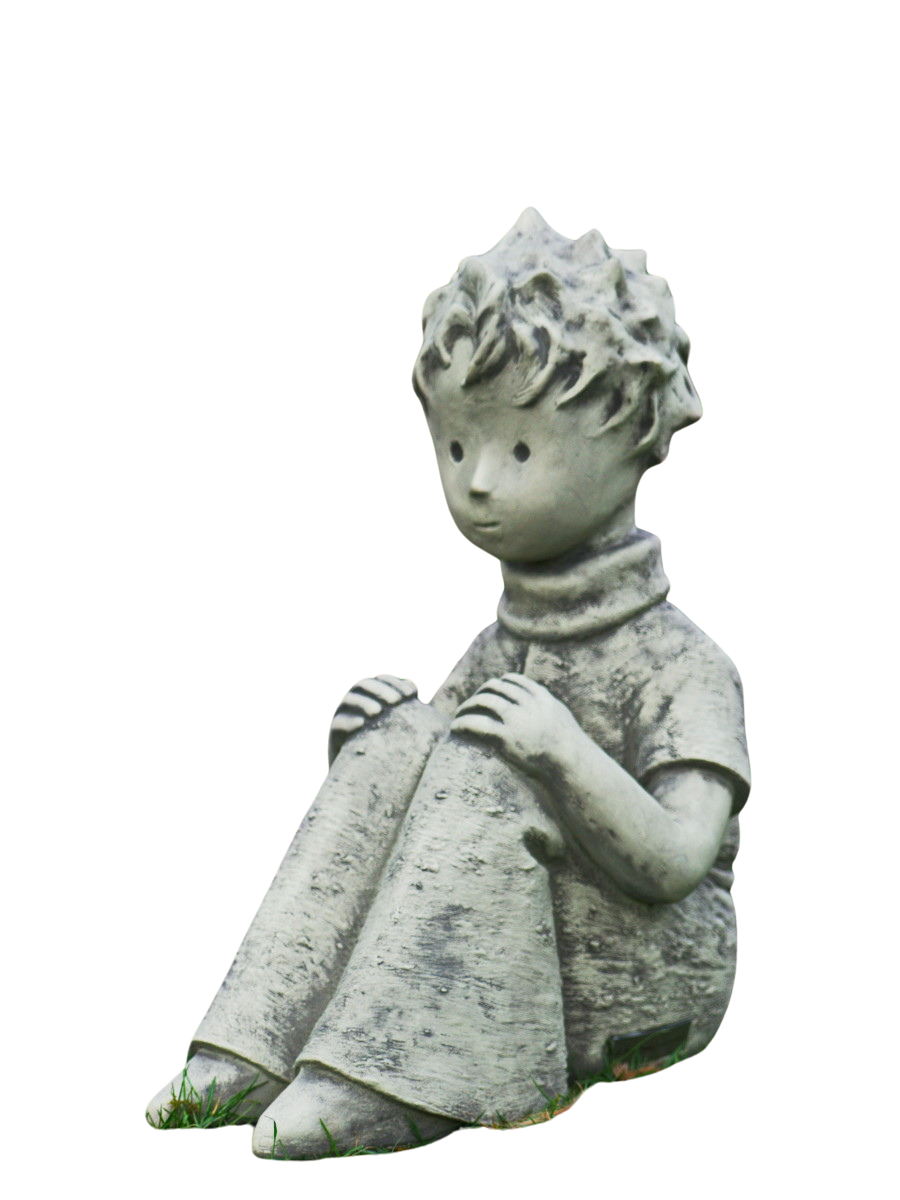 Gartenskulptur Steinguss Der kleine Prinz mit Schal – © Antoine de Saint-Exupéry