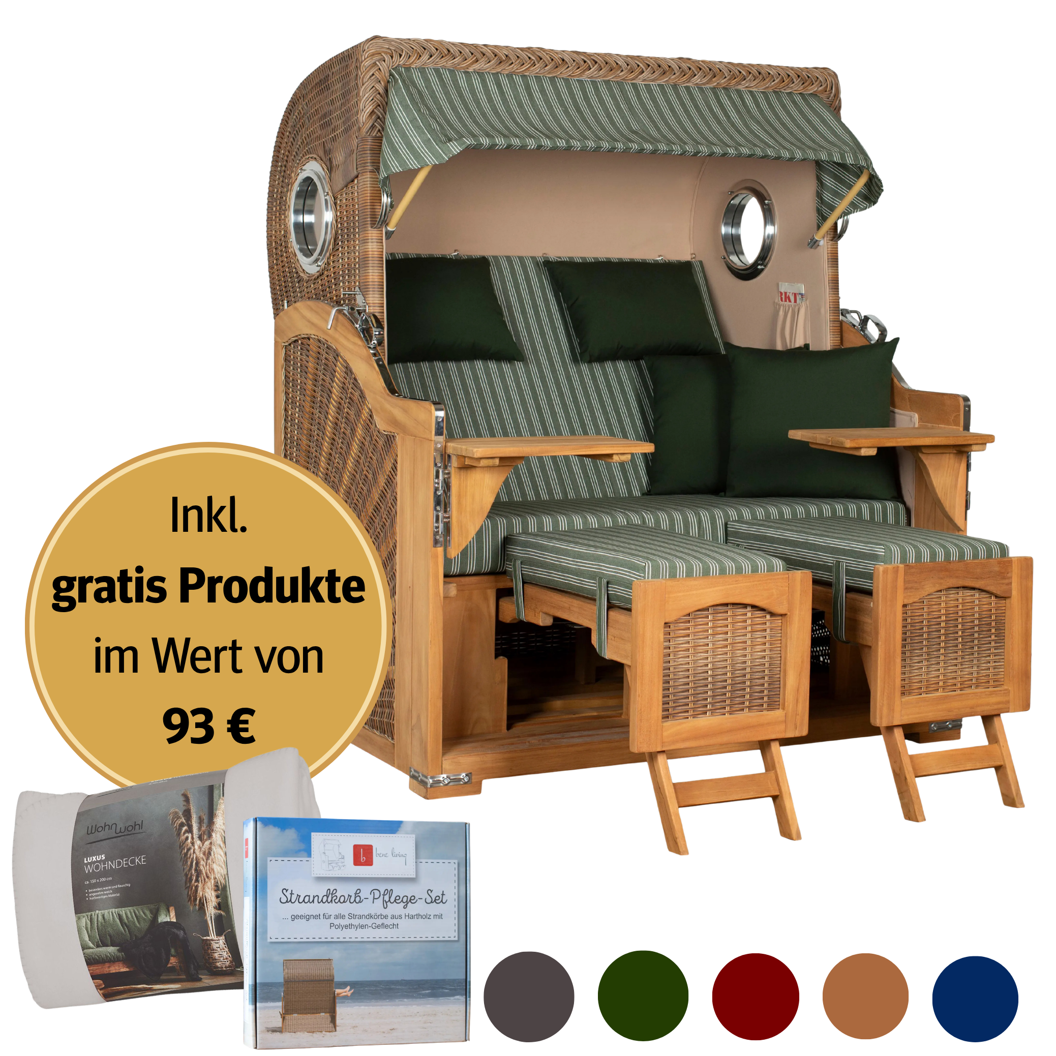 Strandkorb  2,5-Sitzer | Teakholz – Düne Grande Bullauge