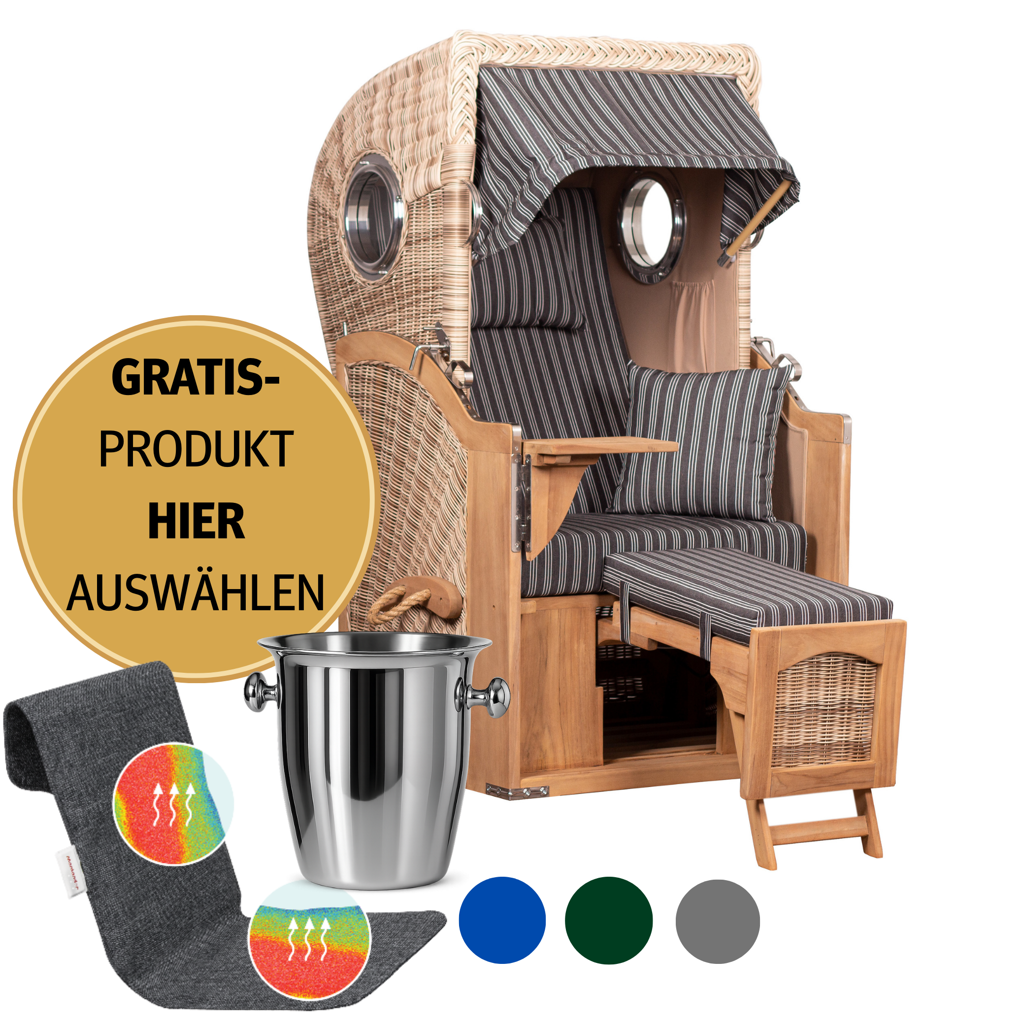 Strandkorb 1-Sitzer Komplettset | Teakholz – Düne