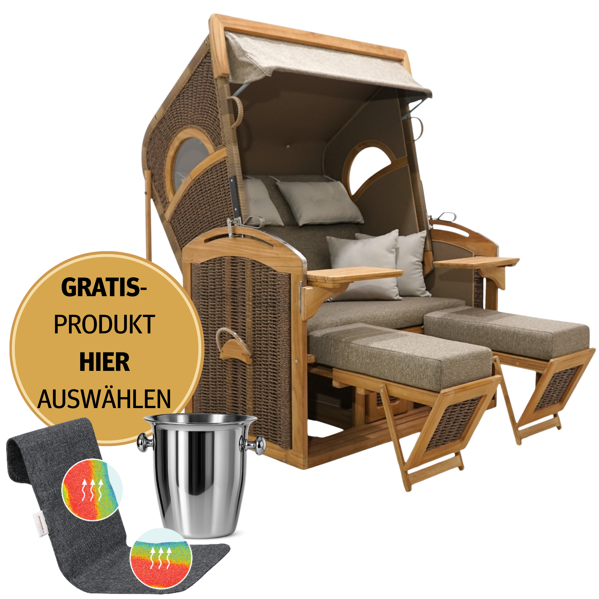 Strandkorb 2-Sitzer Komplettset | Teakholz – Wüstenkind limitierte Sonderedition
