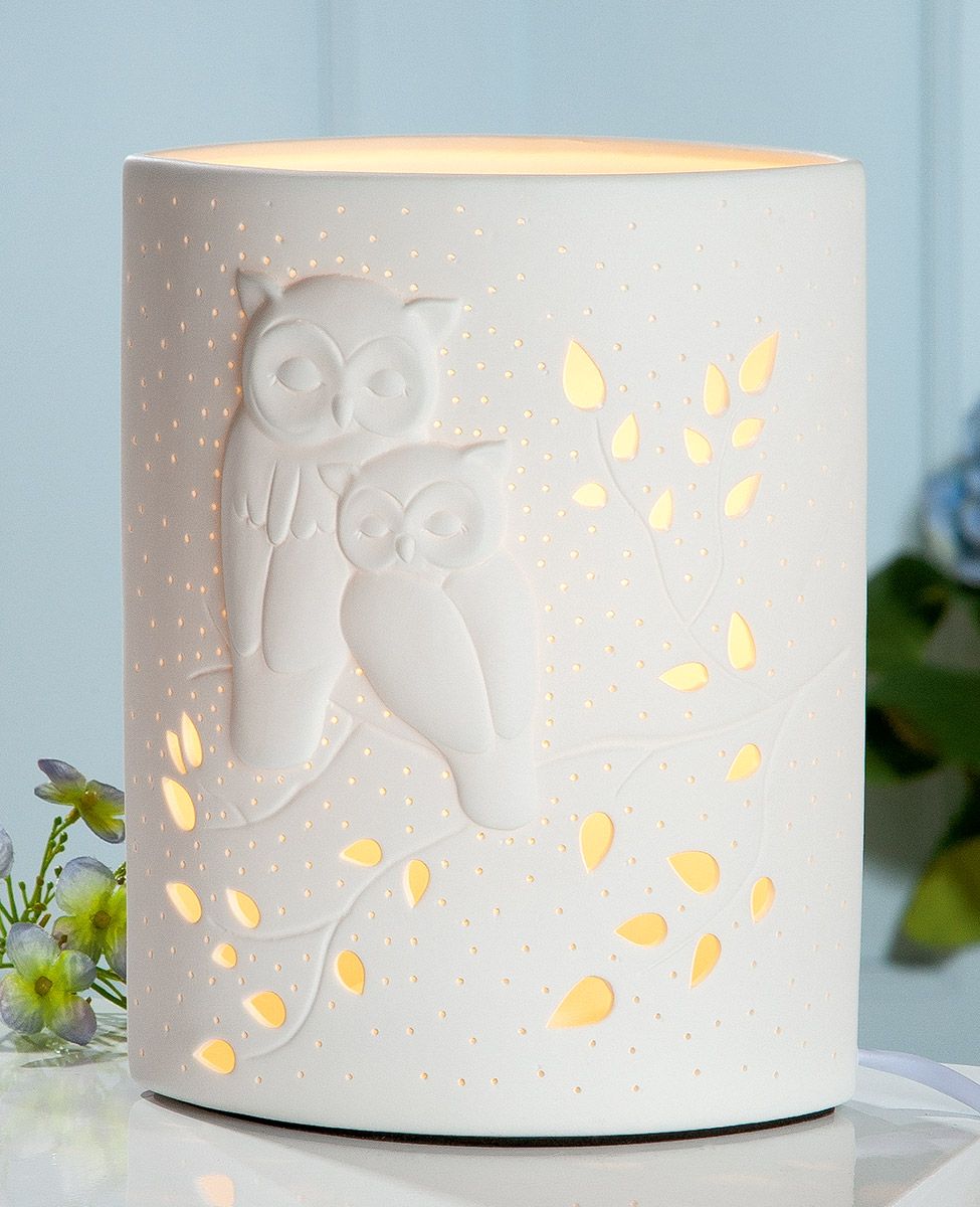 Lampe aus Porzellan - Ellipse Eulenpaar