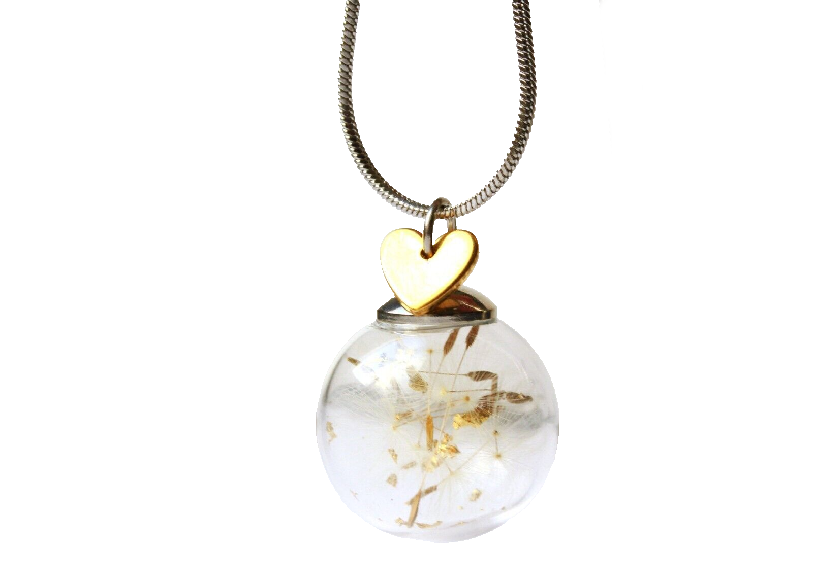 Halskette Pusteblume & Herz Blattgold