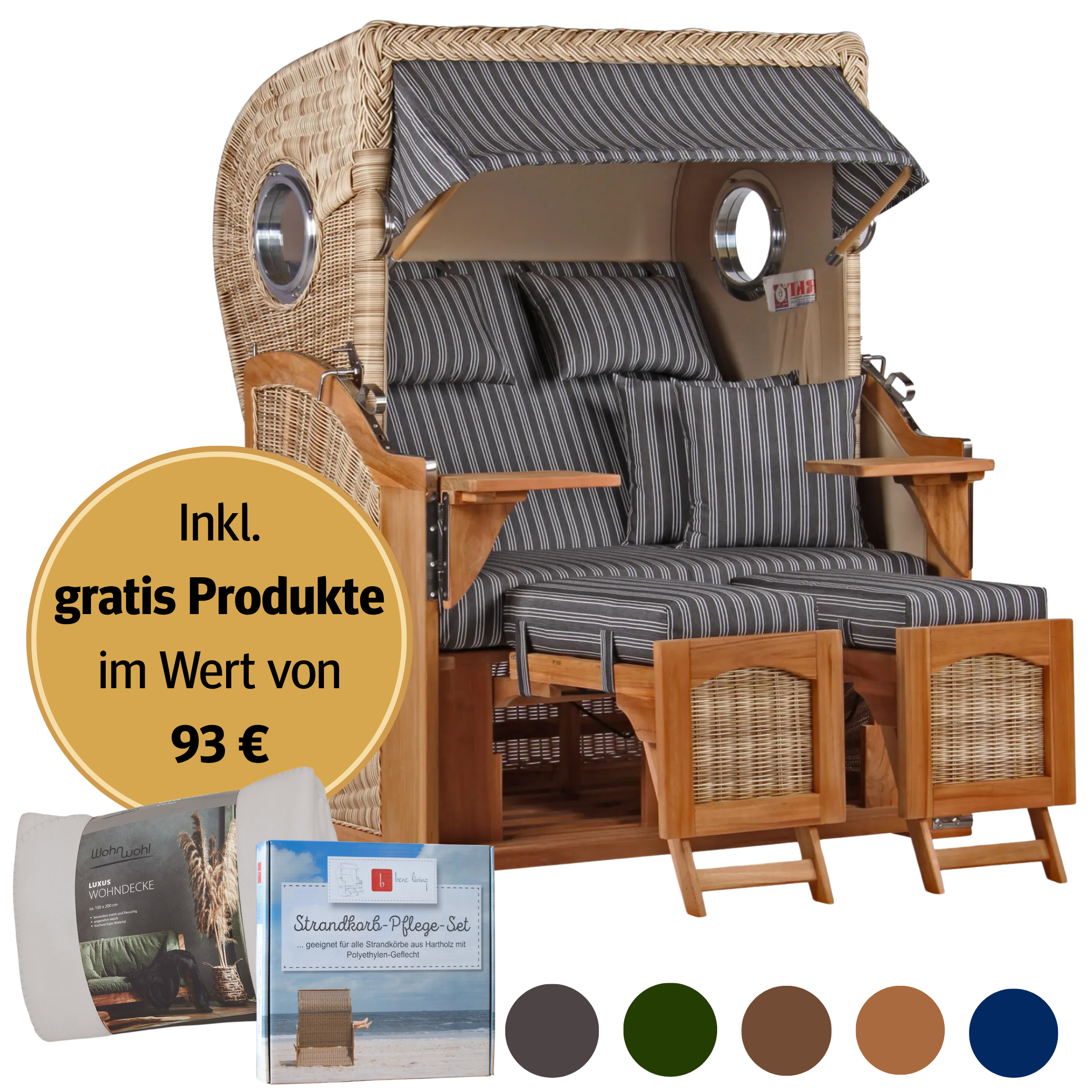 Strandkorb 2-Sitzer Komplettset | Teakholz – Düne