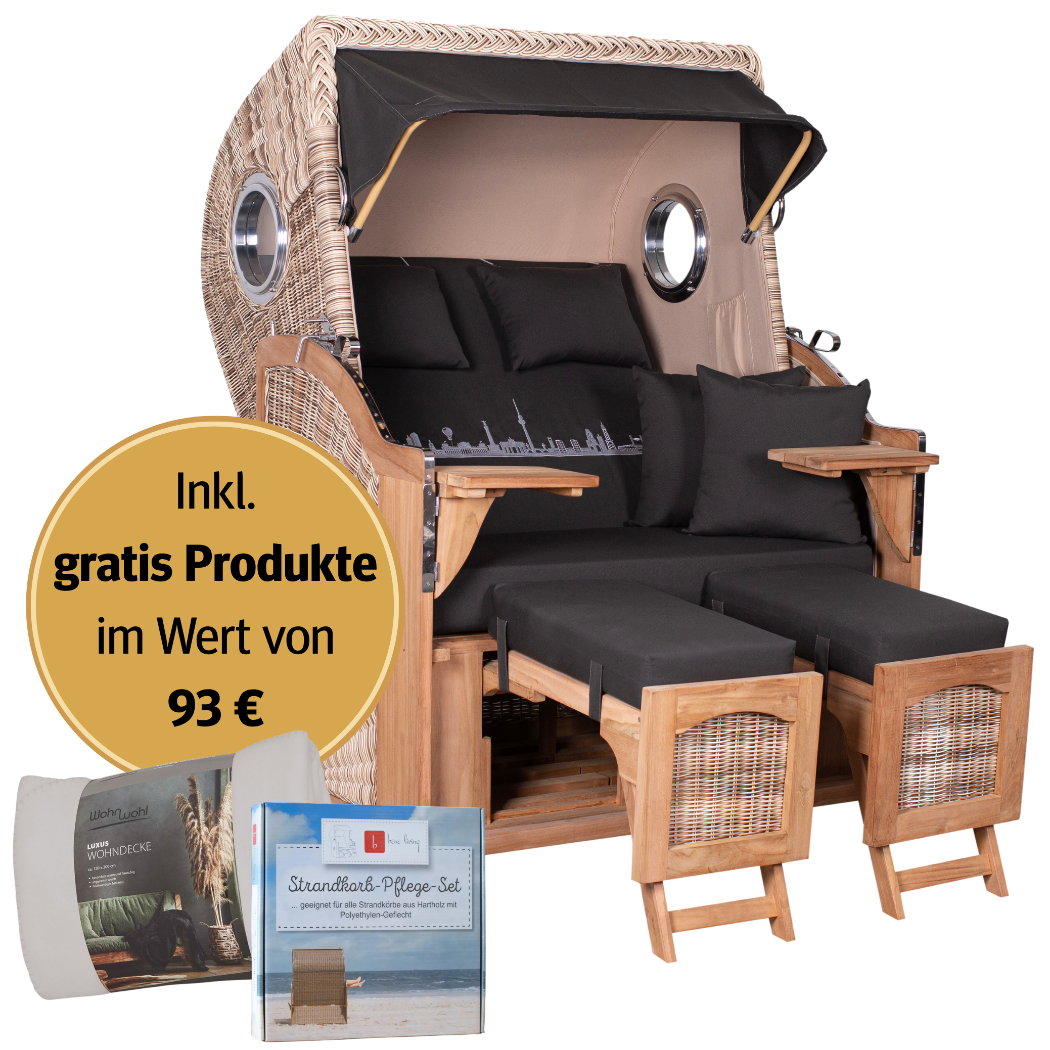 Strandkorb 2-Sitzer Komplettset | Teakholz – Skyline Berlin