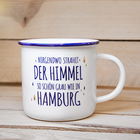 bauchiger Becher Kaffeepott Hamburg Schietwetter Porzellan Tasse 